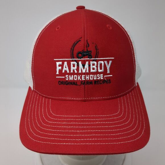 Farmboy Smokehouse Original Farm Recipes Snapback Trucker Hat Red OS Mesh Back - Picture 2 of 9
